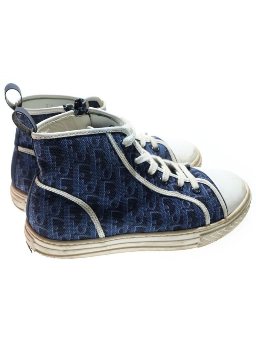 Dior Oblique Pattern Canvas Leather Lace Up High Cut Shoes Sneakers Navy - Picture 3 of 6